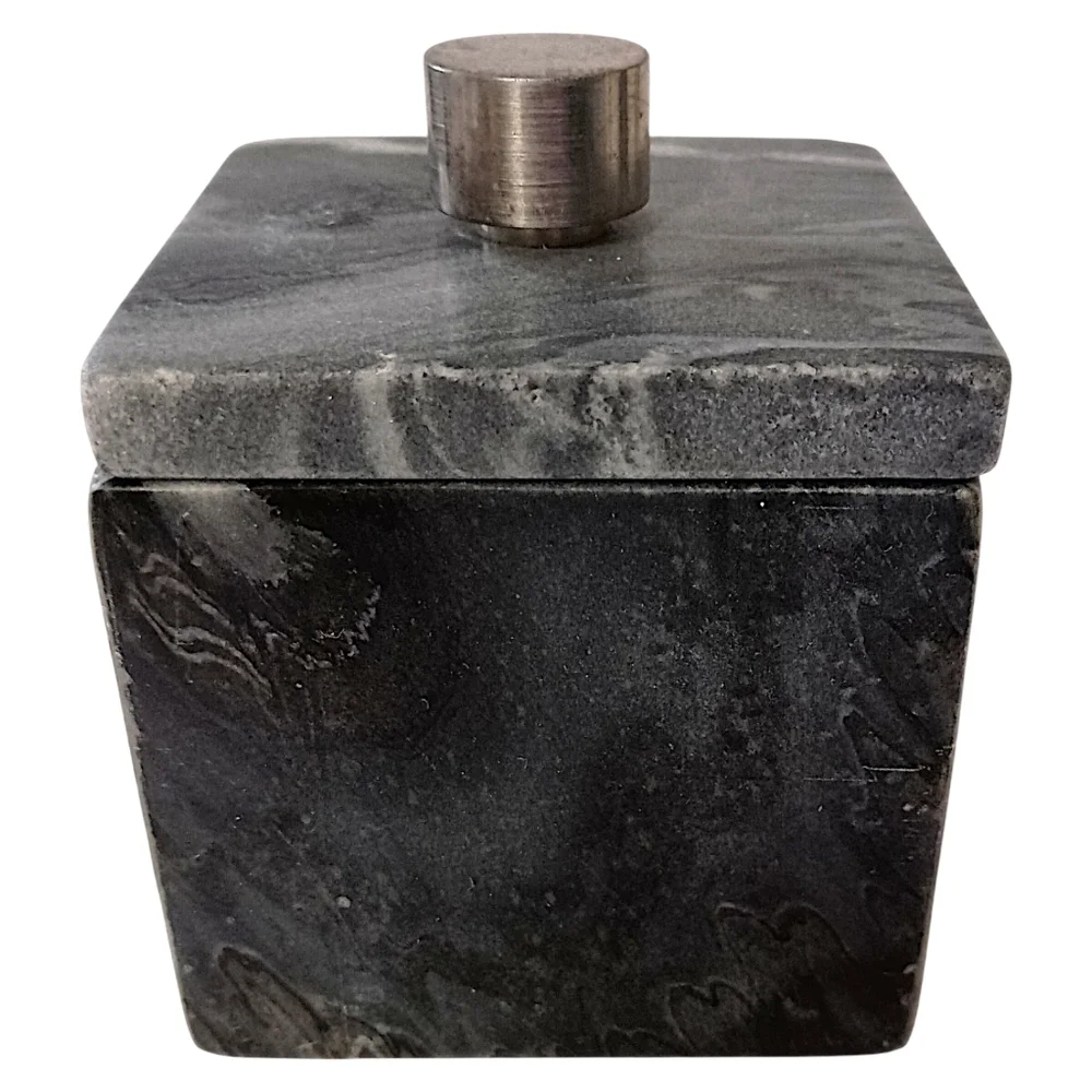 Marble Natural Stone Bathroom Storage Container Canister Silver Tone Handle Gray